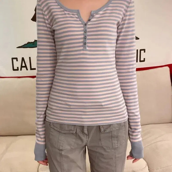 [BUNJANG] Brandy Melville Pink Stripe Shirt / 브랜디멜빌 핑크 스트라이프