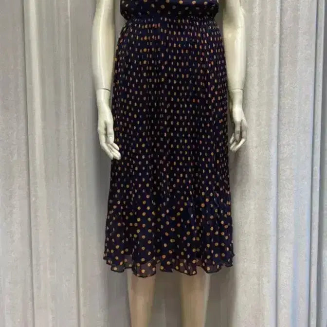 [BUNJANG] Pleated Sleeveless Navy Polka Dot Dress / 땡땡이 플리츠 민소매 원피스