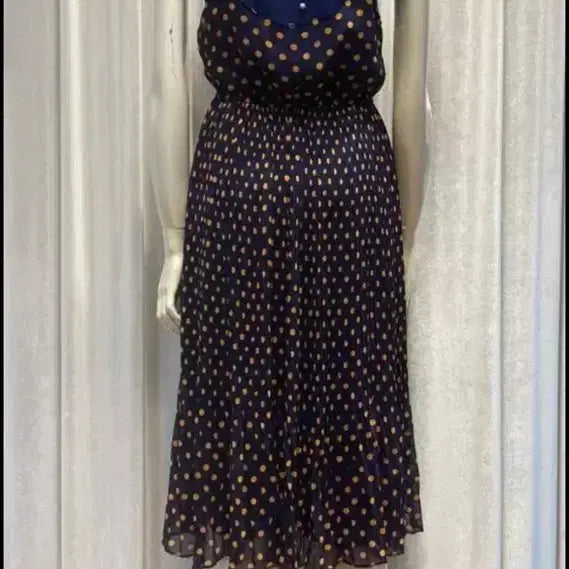 [BUNJANG] Pleated Sleeveless Navy Polka Dot Dress / 땡땡이 플리츠 민소매 원피스