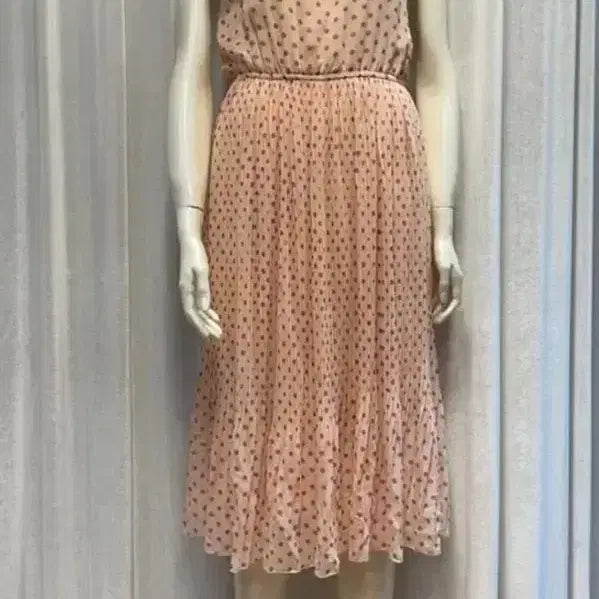 [BUNJANG] Pink Pleated Midi Dress / 땡땡이 핑크 플리츠 원피스