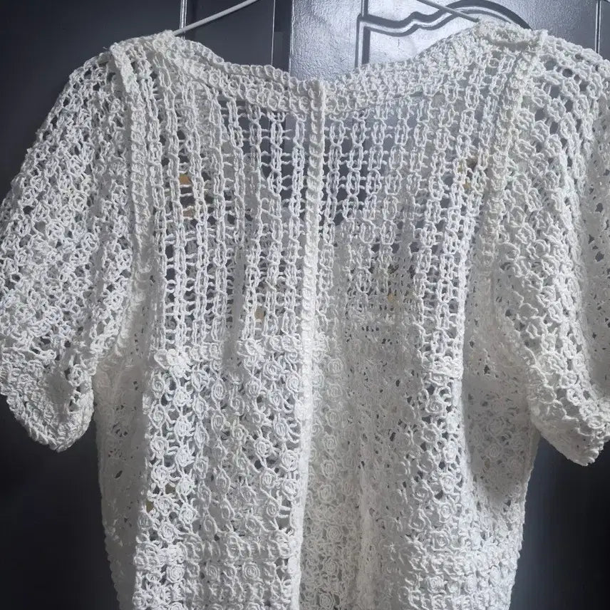 [BUNJANG] Handmade Crochet Cardigan Sunflower Embroidery / 크로셰 뜨개 가디건.새상품.