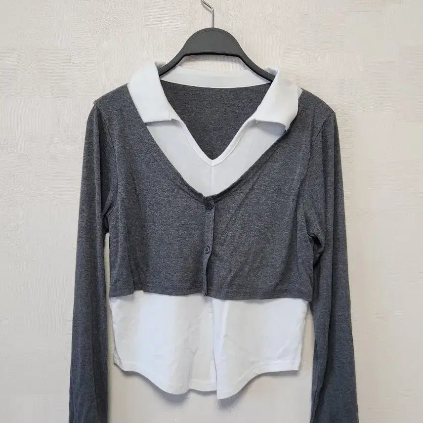 [BUNJANG] Bluepop Cardigan Layered Collar Top T-Shirt / 블루팝스 가디건 레이어드 카라 탑 티셔츠 하이틴