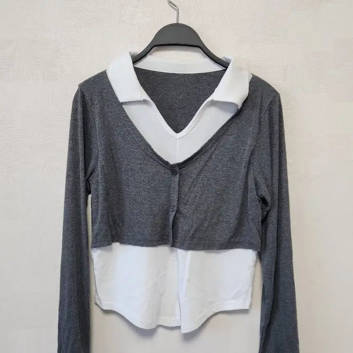 [BUNJANG] Bluepop Cardigan Layered Collar Top T-Shirt / 블루팝스 가디건 레이어드 카라 탑 티셔츠 하이틴