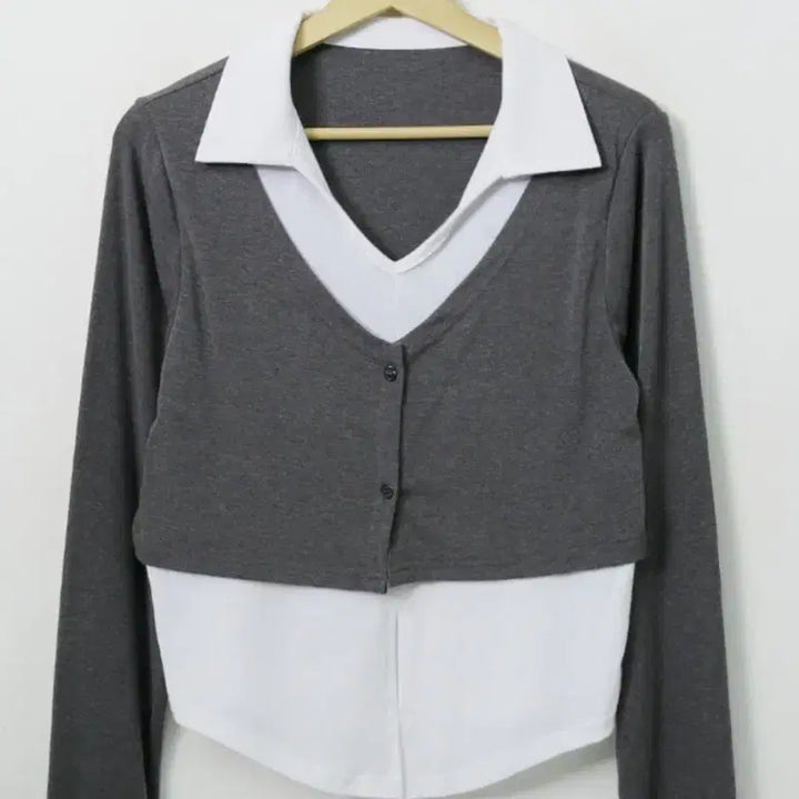 [BUNJANG] Bluepop Cardigan Layered Collar Top T-Shirt / 블루팝스 가디건 레이어드 카라 탑 티셔츠 하이틴