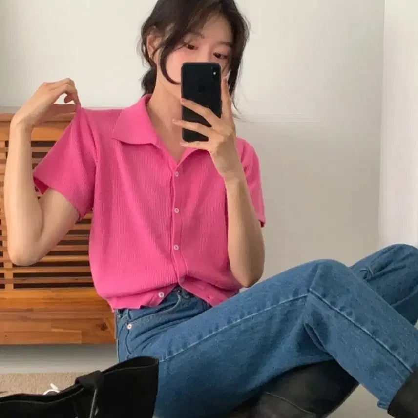 [BUNJANG] UnderB Maybe Bamboo Soft Jena Short Sleeve Cardigan Blossom Pink / 언더비 메이비 밤부소프트 제나 반팔 가디건 블러썸핑크