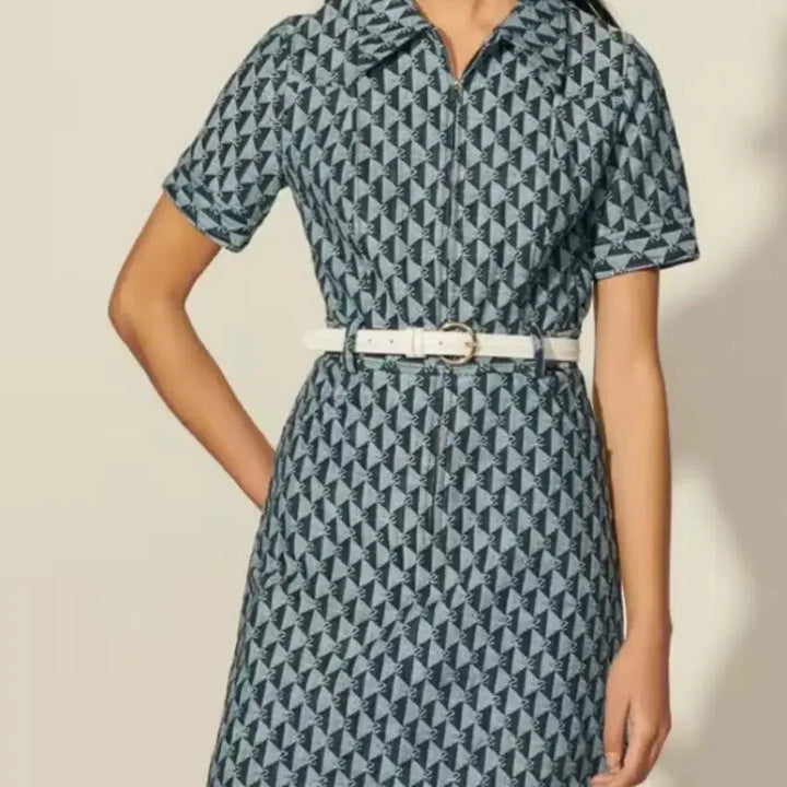 [BUNJANG] Sandro Monogram Blue Dress / 산드로 블루 모노그램 드레스