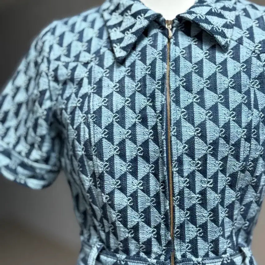 [BUNJANG] Sandro Monogram Blue Dress / 산드로 블루 모노그램 드레스