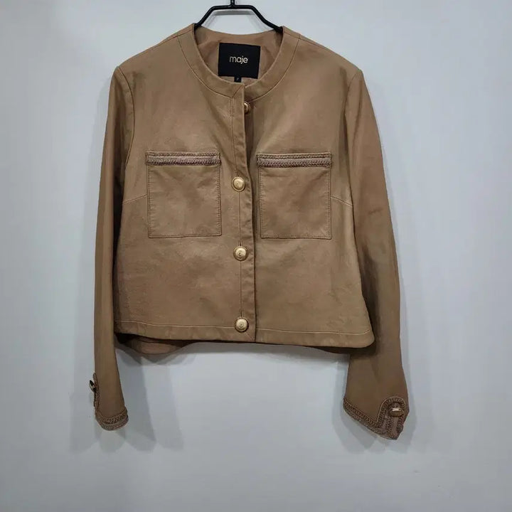 [BUNJANG] Maje Lambskin Leather Cropped Jacket Beige / 마쥬 가죽 숏 자켓S