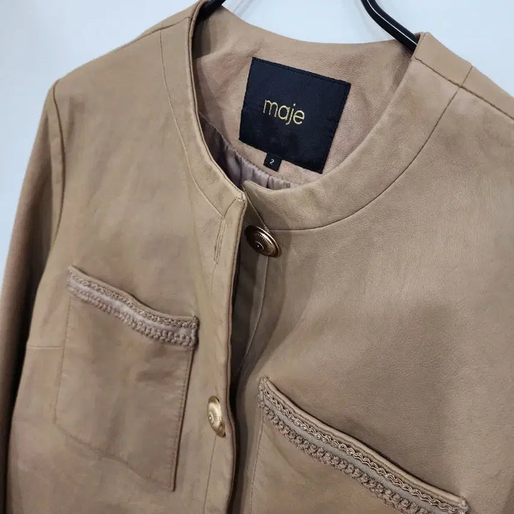 [BUNJANG] Maje Lambskin Leather Cropped Jacket Beige / 마쥬 가죽 숏 자켓S