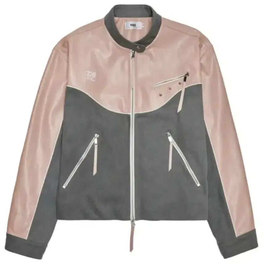 [BUNJANG] RSSC Leather Denim Biker Jacket Pink Grey Size 0 / RSSC 레더 데님 바이커자켓 핑크그레이 0사이즈