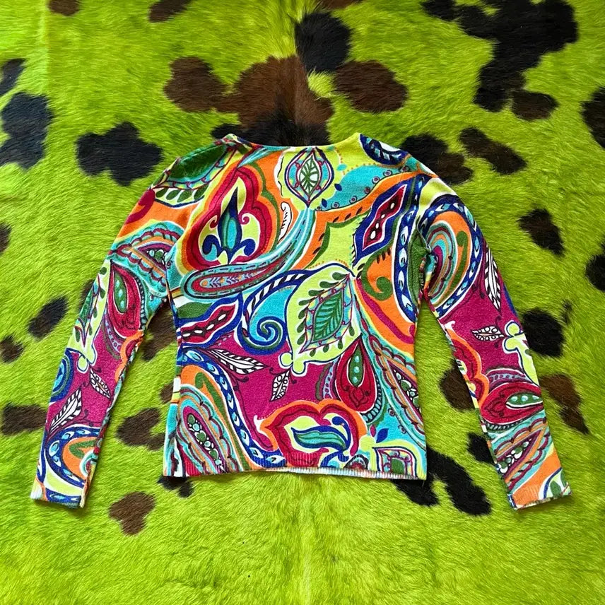 [BUNJANG] Vintage Japanese Tropical Pattern Long Sleeve Top / 1980s-90s JPN 일본 빈티지 트로피칼 니트 롱슬리브 긴팔 티셔츠