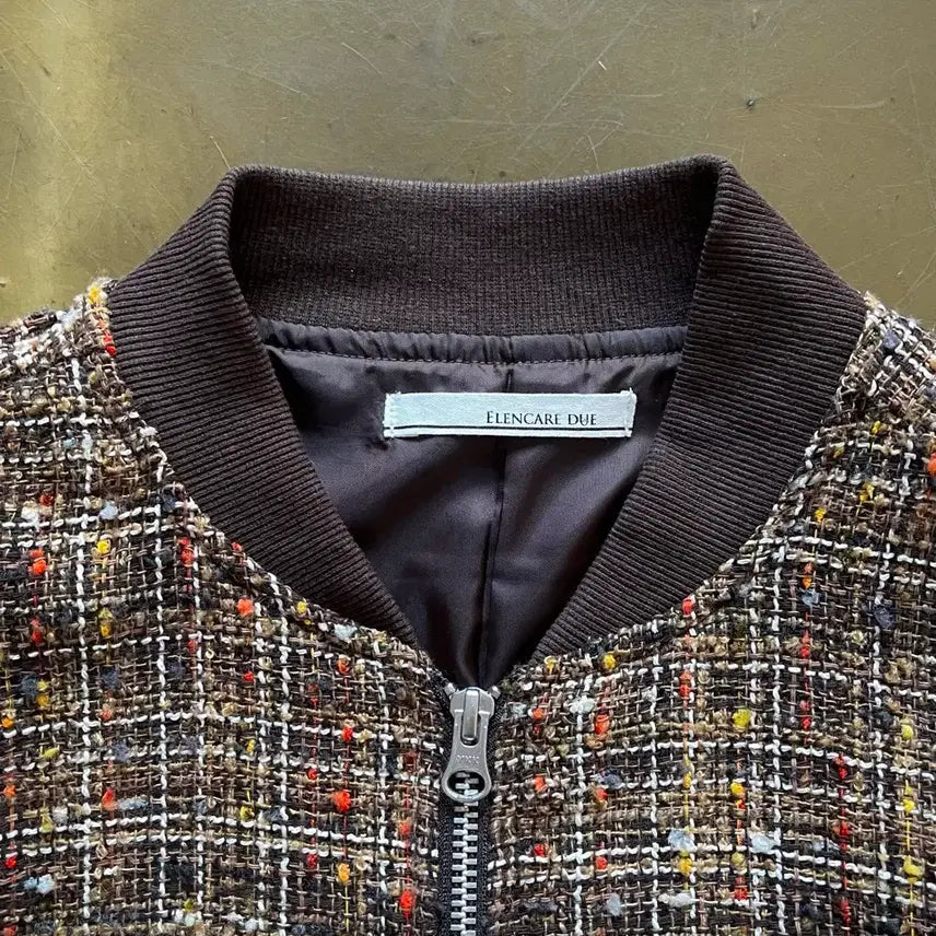 [BUNJANG] ELENCARE DUE Japanese Vintage Tweed Bomber Jacket / ELENCARE DUE 일본 빈티지 트위드 봄버 블루종 자켓