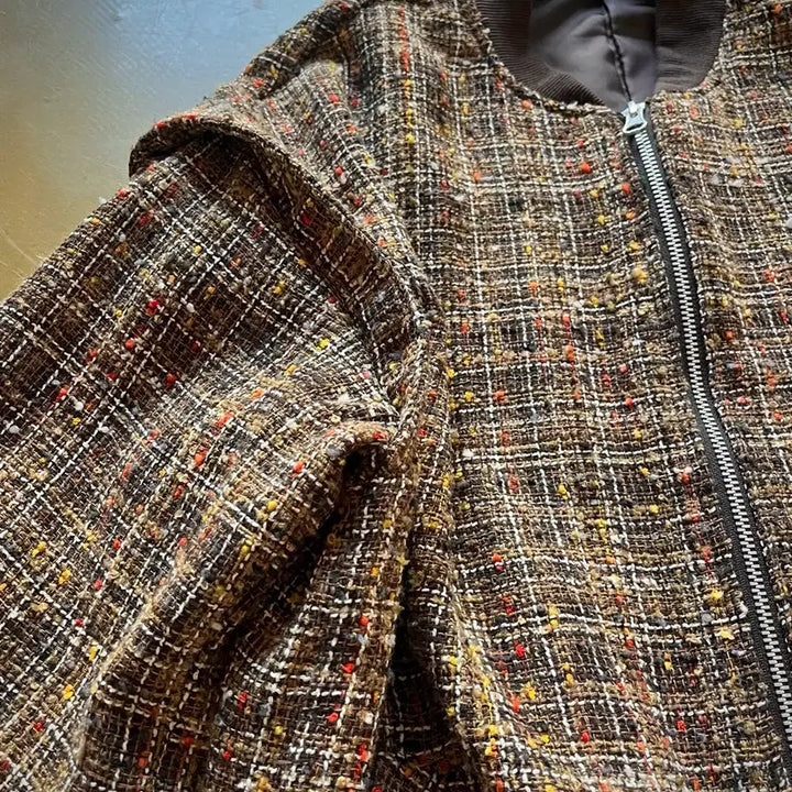 [BUNJANG] ELENCARE DUE Japanese Vintage Tweed Bomber Jacket / ELENCARE DUE 일본 빈티지 트위드 봄버 블루종 자켓