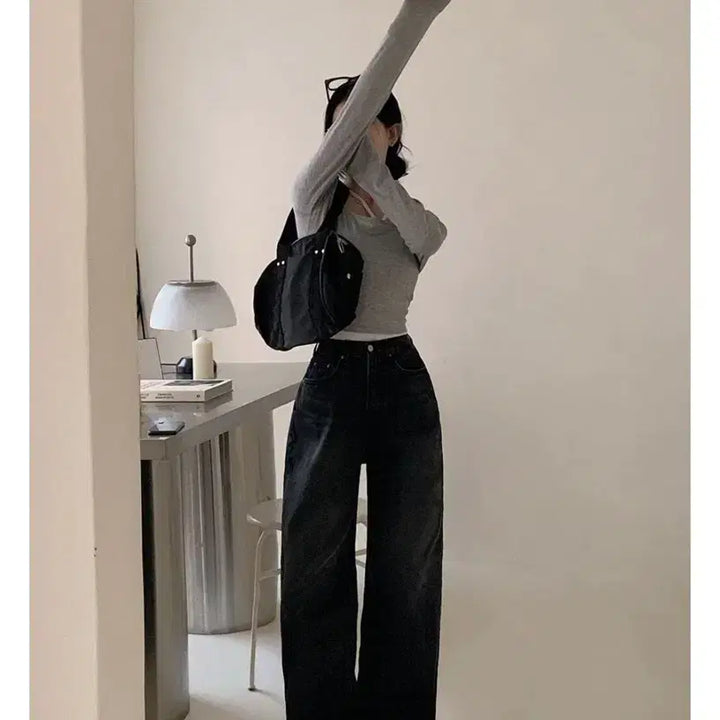 [BUNJANG] Beidelli Ocean Wide Denim Pants (Black Wash) - Size L Short / 베이델리 오션 와이드 데님 팬츠_흑청 L 숏