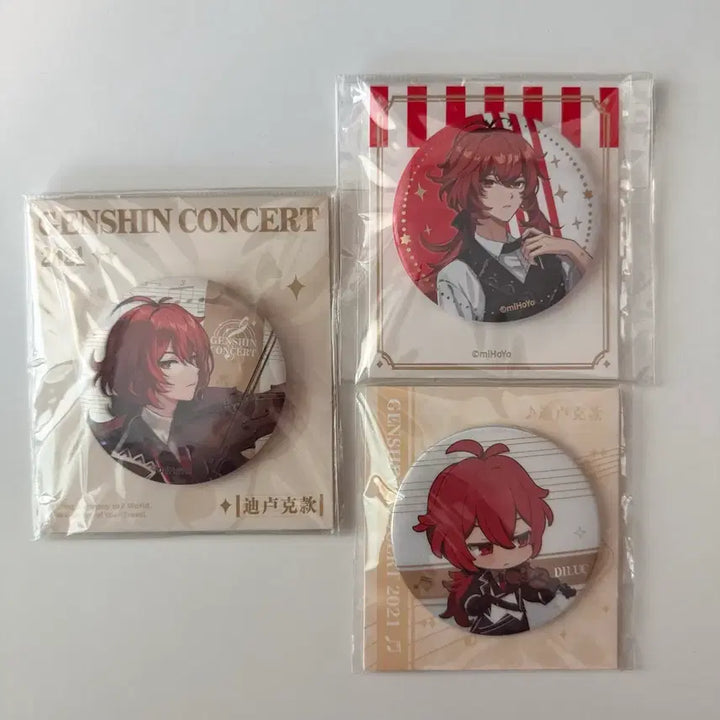[BUNJANG] Genshin Impact Diluc Can Badge Set / 원신 다이루크 캔뱃지 3종