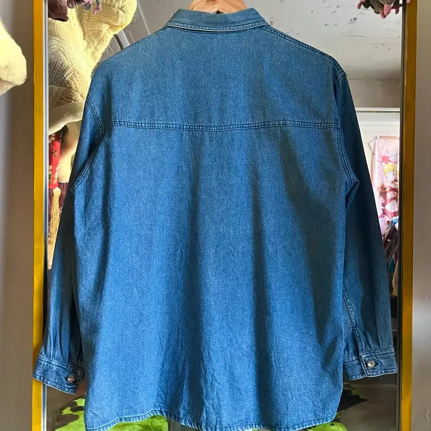 [BUNJANG] M-Salir Vintage Floral Embroidered Denim Shirt / M-Salir 일본 빈티지 플라워 자수 비즈 트리밍 웨스턴 데님 셔츠