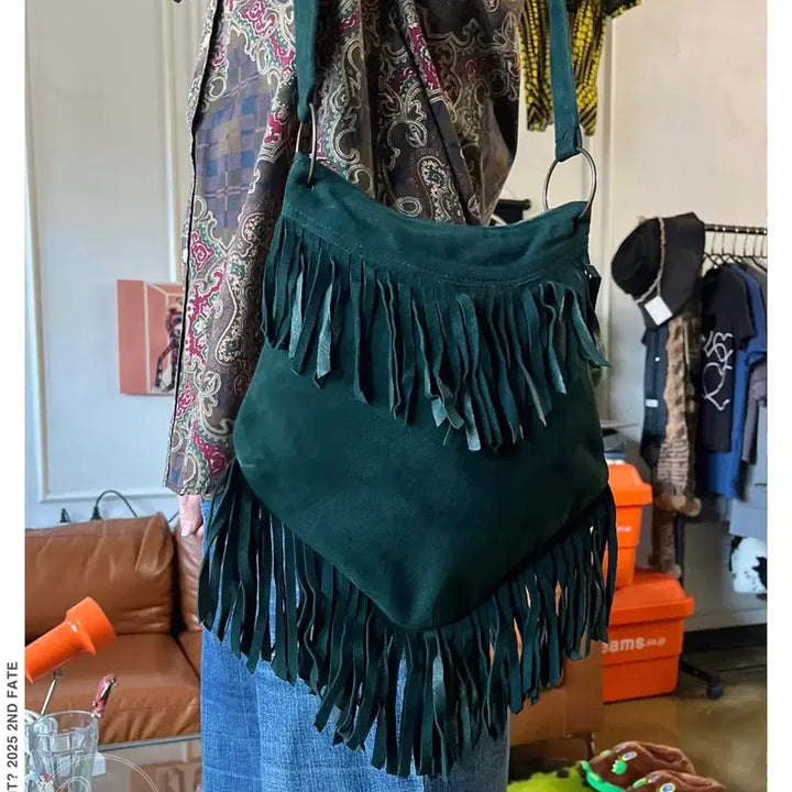 [BUNJANG] Vintage European Suede Leather Fringe Bag / 1940s-50s 오리지널 유로피안 빈티지 스웨이드 레더 프린지 백 가방