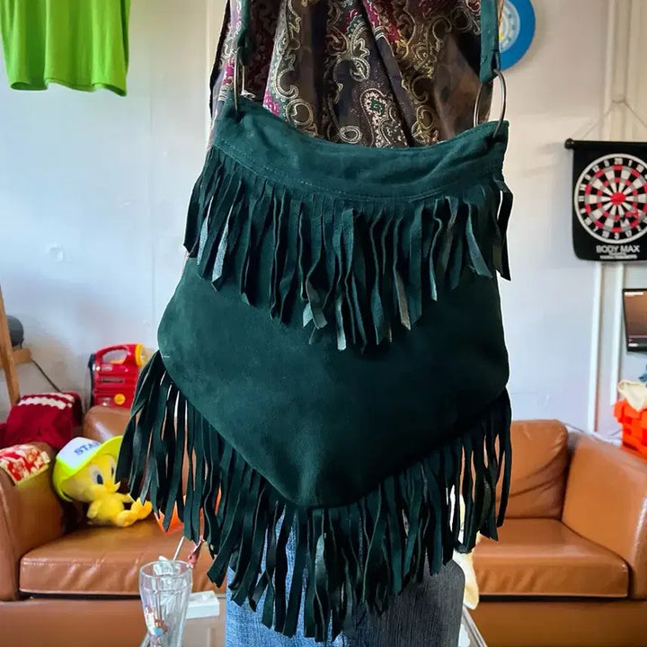[BUNJANG] Vintage European Suede Leather Fringe Bag / 1940s-50s 오리지널 유로피안 빈티지 스웨이드 레더 프린지 백 가방