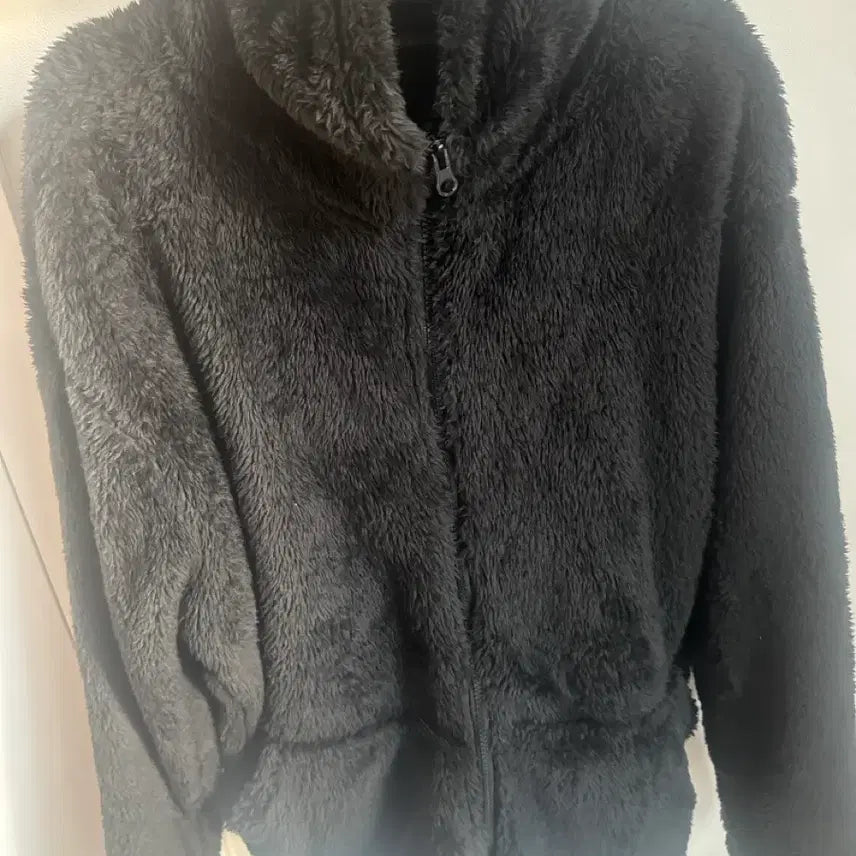 [BUNJANG] Black Fur Hooded Zip-up Jacket / 퍼 후드집업