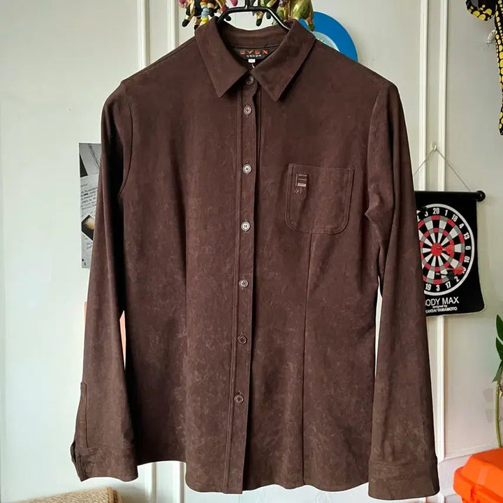 [BUNJANG] KRIZIA Vintage Peach Skin Suede Brown Shirt / KRIZIA 크리지아 빈티지 피치스킨 스웨이드 브라운 셔츠 남방