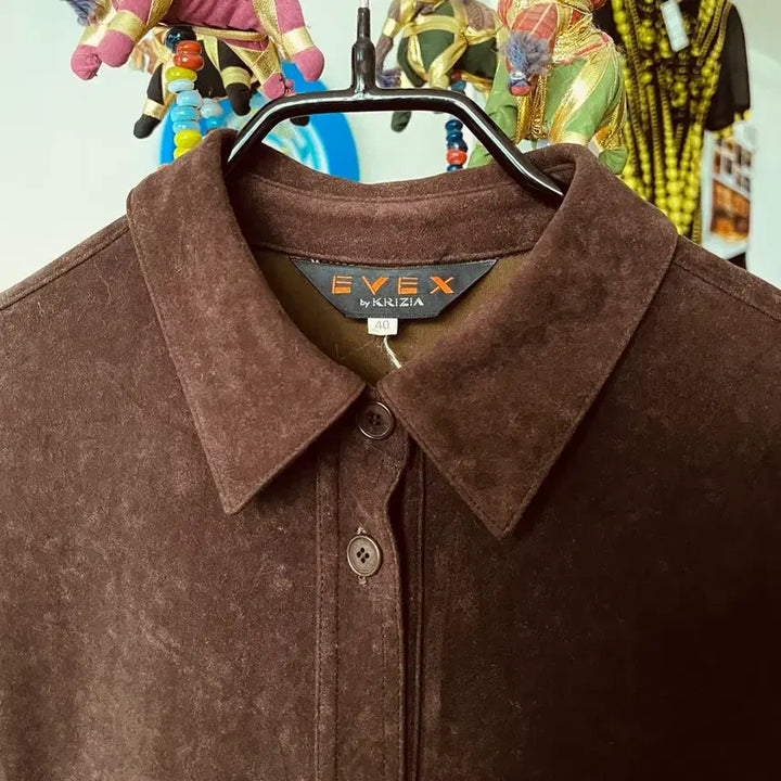 [BUNJANG] KRIZIA Vintage Peach Skin Suede Brown Shirt / KRIZIA 크리지아 빈티지 피치스킨 스웨이드 브라운 셔츠 남방