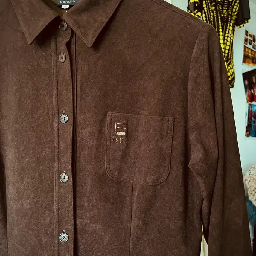 [BUNJANG] KRIZIA Vintage Peach Skin Suede Brown Shirt / KRIZIA 크리지아 빈티지 피치스킨 스웨이드 브라운 셔츠 남방