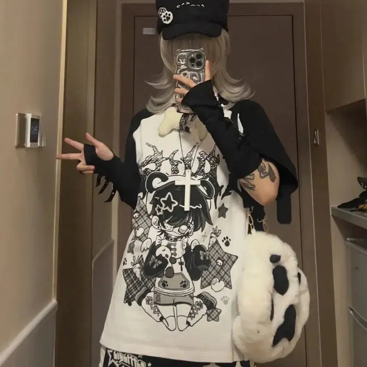[BUNJANG] Subculture Oversized Character T-shirt / 지뢰계 서브컬처 오버사이즈  캐릭터 반팔 티셔츠