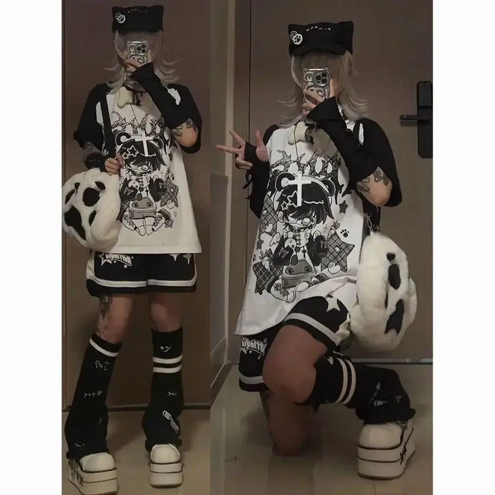 [BUNJANG] Subculture Oversized Character T-shirt / 지뢰계 서브컬처 오버사이즈  캐릭터 반팔 티셔츠