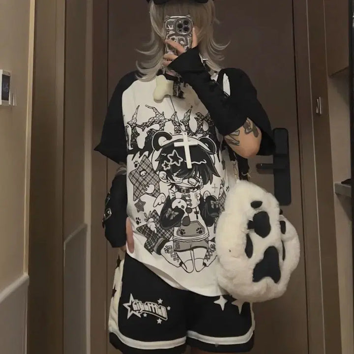 [BUNJANG] Subculture Oversized Character T-shirt / 지뢰계 서브컬처 오버사이즈  캐릭터 반팔 티셔츠