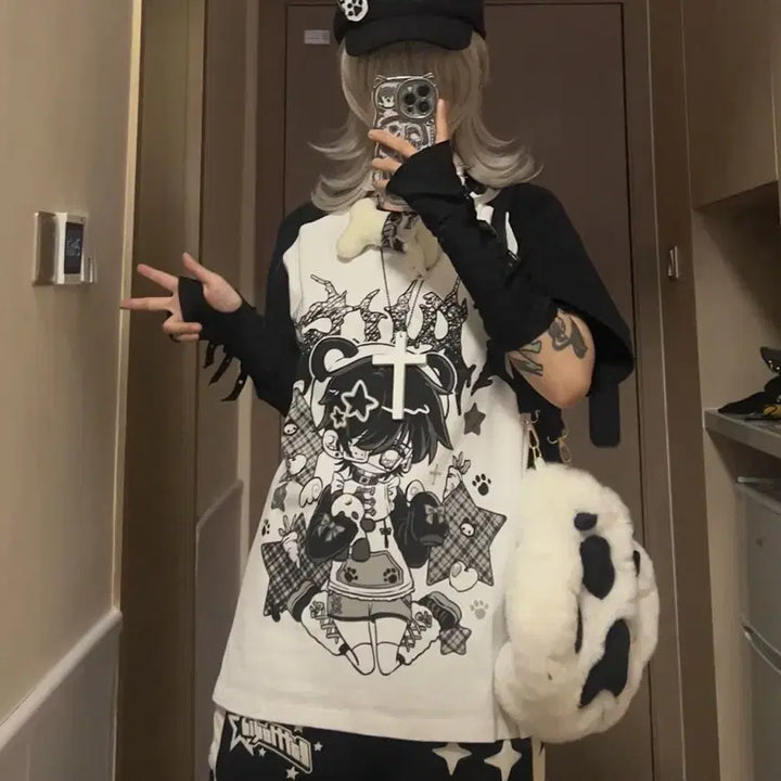 [BUNJANG] Subculture Oversized Character T-shirt / 지뢰계 서브컬처 오버사이즈  캐릭터 반팔 티셔츠