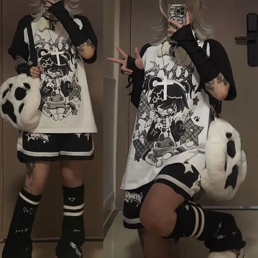 [BUNJANG] Subculture Oversized Character T-shirt / 지뢰계 서브컬처 오버사이즈  캐릭터 반팔 티셔츠