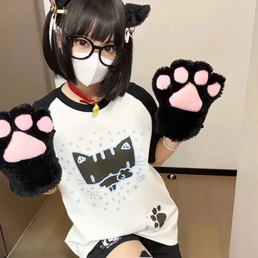 [BUNJANG] Subculture Cat Print Loose Fit T-Shirt / 서브컬처 고양이인쇄 루즈핏 티셔츠
