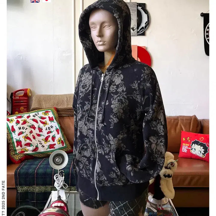 [BUNJANG] Cabbages &amp; Rose x Uniqlo Floral Hooded Zip-Up Jacket / 영국 Cabbages&amp;Rose X 일본 유니클로 협업 후드 집업 자켓