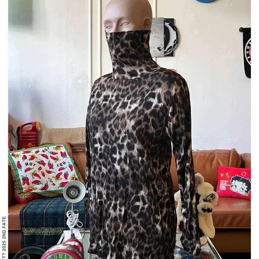 [BUNJANG] Vintage Leopard Print High-Neck Top / JPN 일본 빈티지 레오파드 호피 패턴 하이넥 탑