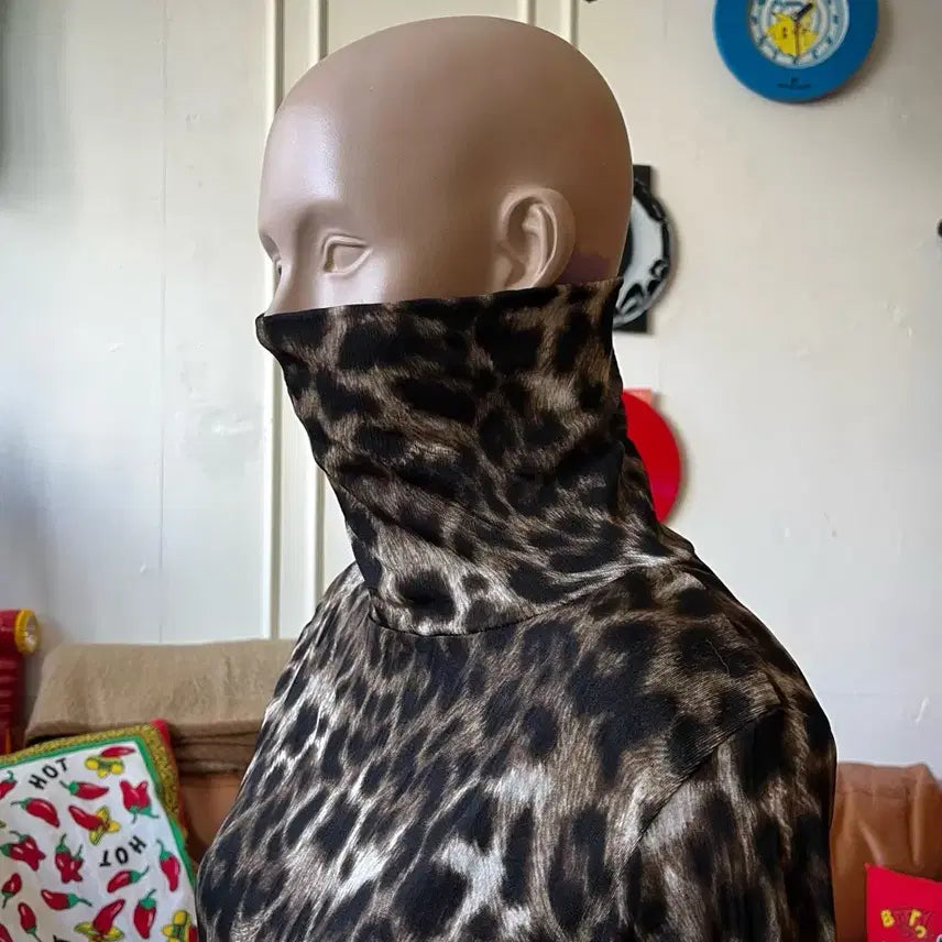 [BUNJANG] Vintage Leopard Print High-Neck Top / JPN 일본 빈티지 레오파드 호피 패턴 하이넥 탑
