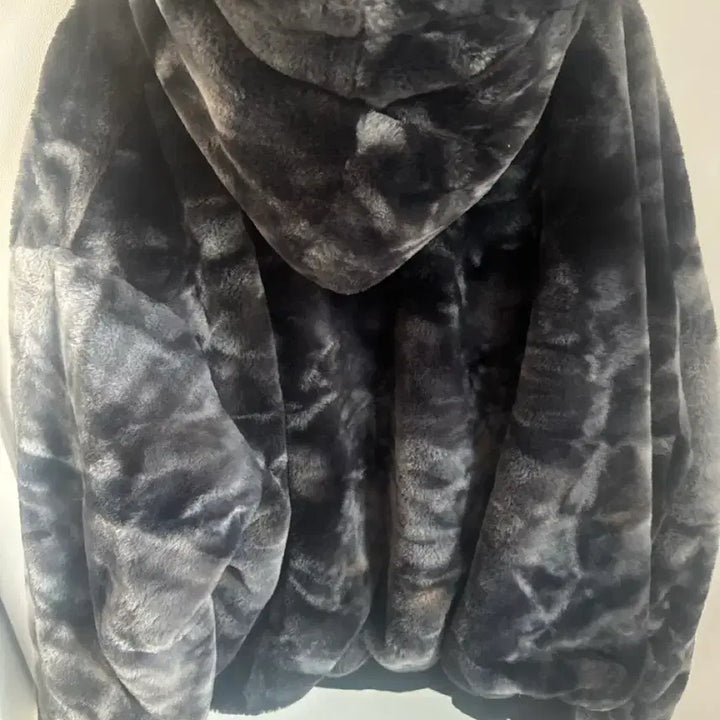 [BUNJANG] Gray Reversible Fur Hooded Zip-up Jacket / 그레이 퍼 후드 집업