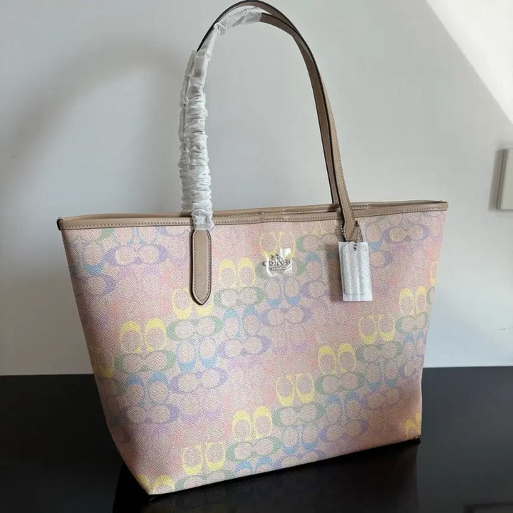 [BUNJANG] Coach Rainbow Signature Canvas Tote Bag / 코치 레인보우 시그니처 캔버스 토트백