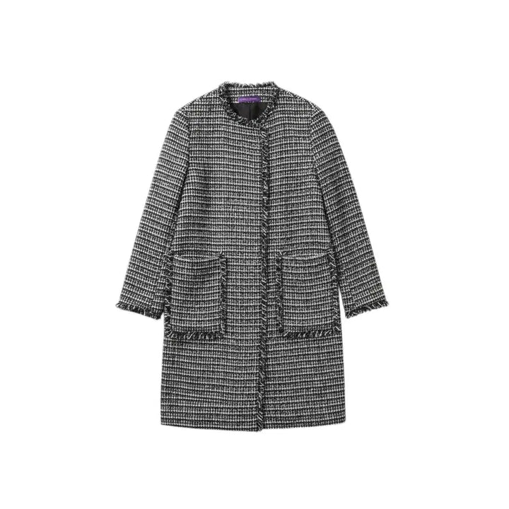 [BUNJANG] Aizde No Collar Tweed Long Jacket (Women&