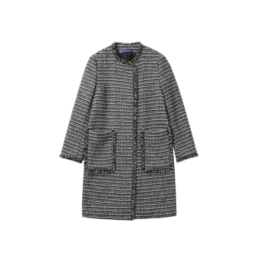 [BUNJANG] Aizde No Collar Tweed Long Jacket (Women&