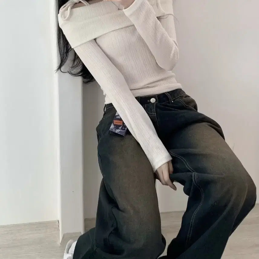 [BUNJANG] Ablie Ribbon Tie Off-Shoulder Top / 에이블리 리본 끈 오프숄더 아이보리 색상