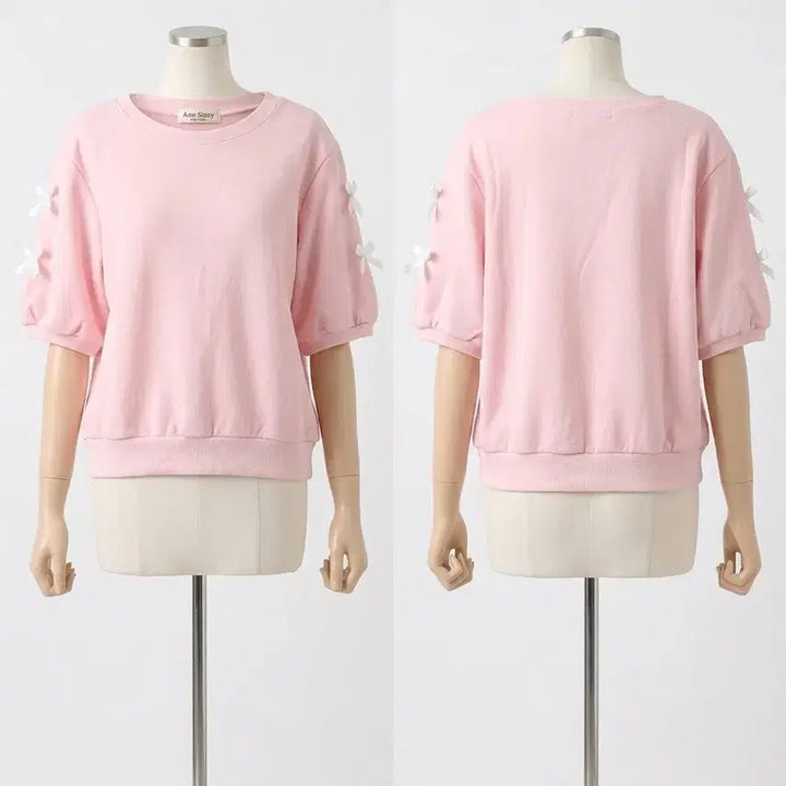 [BUNJANG] An.so.S2 Pink Ribbon Short Sleeve Sweatshirt / 분홍 리본 반팔 맨투맨