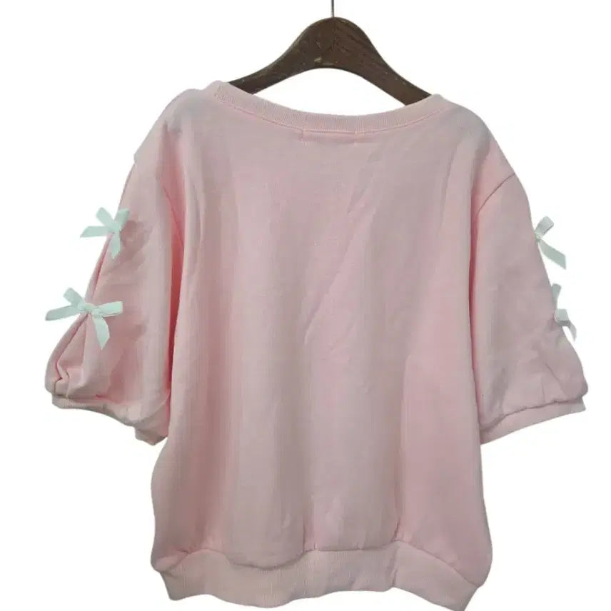 [BUNJANG] An.so.S2 Pink Ribbon Short Sleeve Sweatshirt / 분홍 리본 반팔 맨투맨