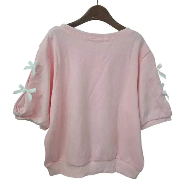 [BUNJANG] An.so.S2 Pink Ribbon Short Sleeve Sweatshirt / 분홍 리본 반팔 맨투맨