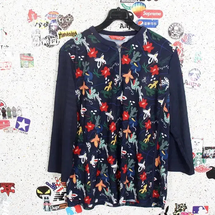 [BUNJANG] Crocodile Flower Pattern Blouse / 여성100 / 크로커다일 플라워패턴 블라우스NV 33-34