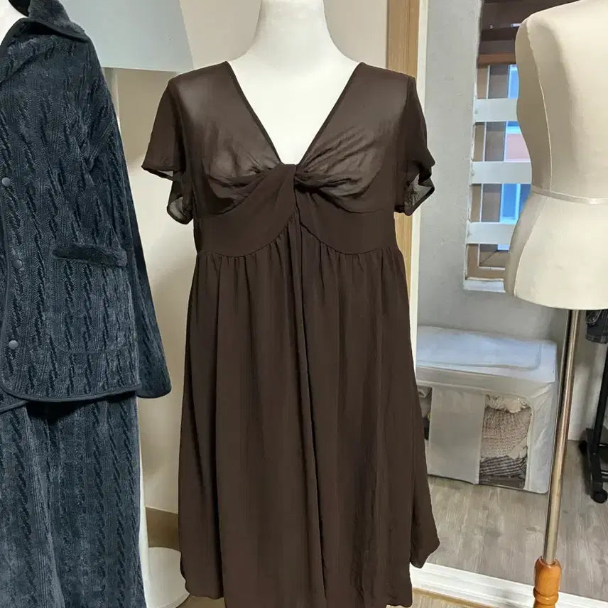 [BUNJANG] Vintage Brown Chiffon Dress / 브라운 쉬폰 원피스