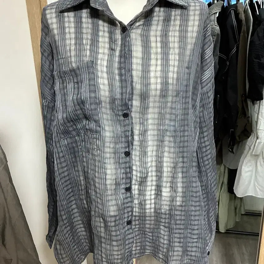 [BUNJANG] Checkered See-Through Shirt / 체크 시스루 셔츠