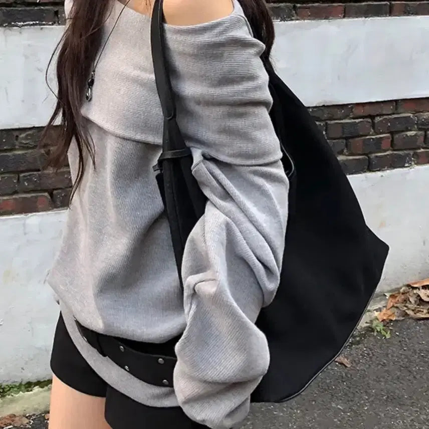 [SOLD OUT] 투웨이 후드 오프숄더 맨투맨 그레이