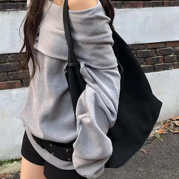 [SOLD OUT] 투웨이 후드 오프숄더 맨투맨 그레이