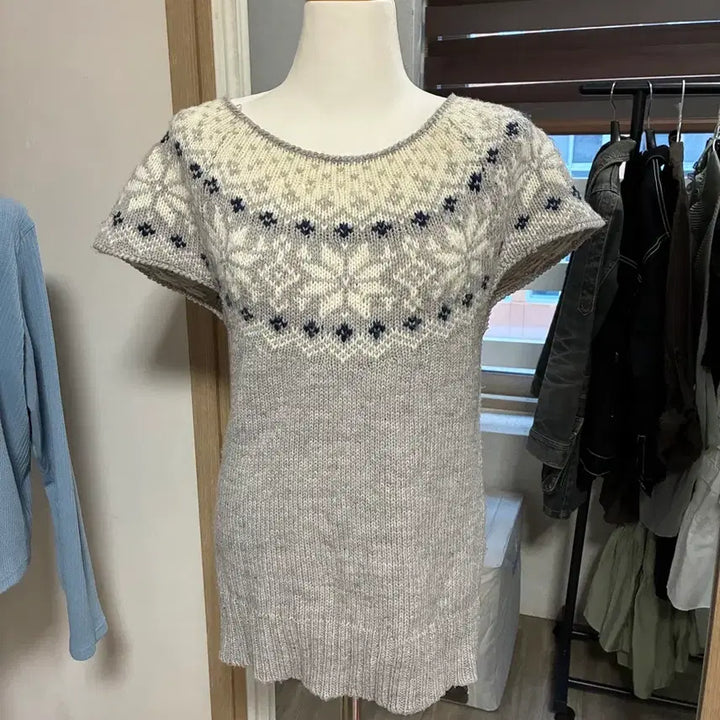 [BUNJANG] Nordic Pattern Short Sleeve Knit Top / 노르딕 패턴 반팔 니트