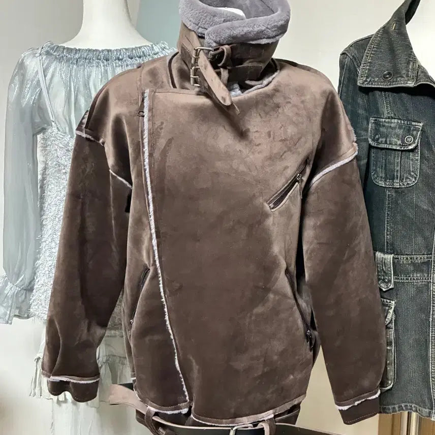 [BUNJANG] Brown Suede Mustang Jacket / 무스탕 자켓 브라운 스웨이드